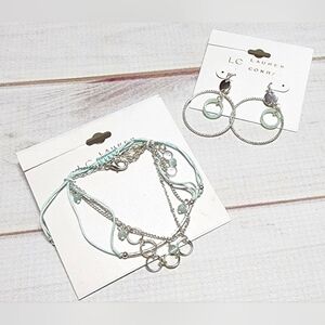 LC Lauren Conrad Silver Cubic Zirconia Bracelet / Earrings Set - New In Package